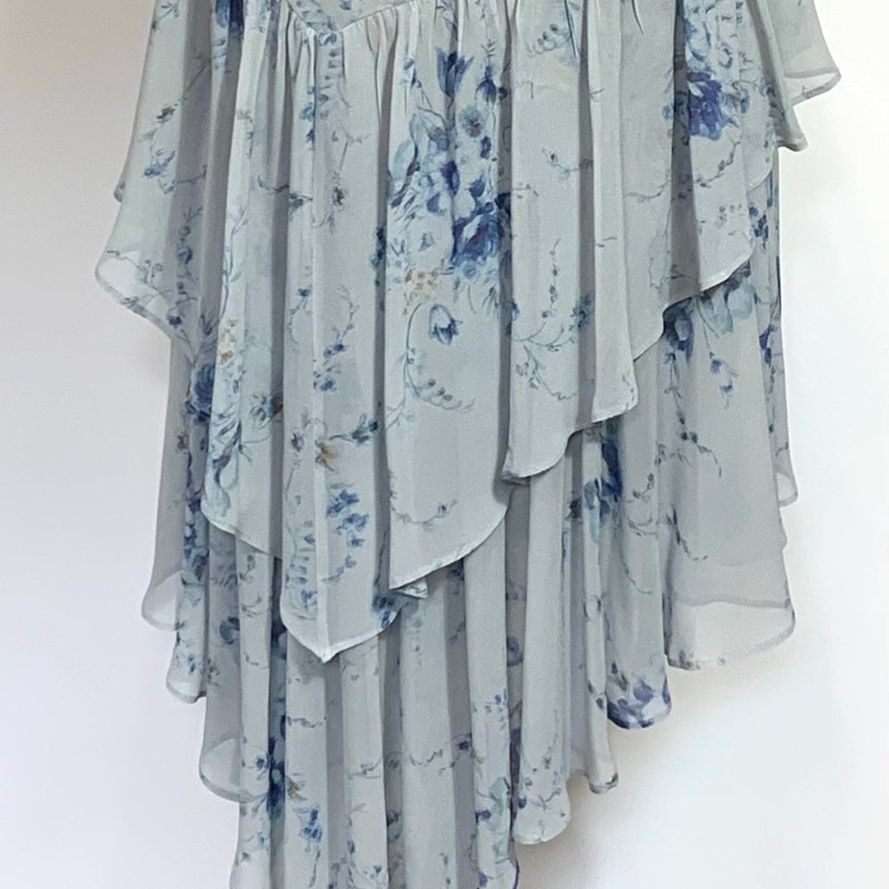 LoveShackFancy Blue Floral Rowan Silk Asymmetrical Skirt Size P - Picture 13 of 13